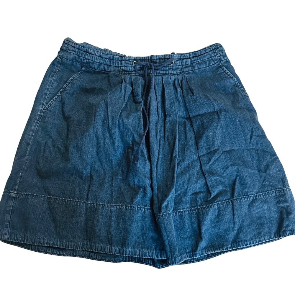 A new day Womens Denim Blue Elastic Waist Skirt L 100% Cotton Casual Lightweight